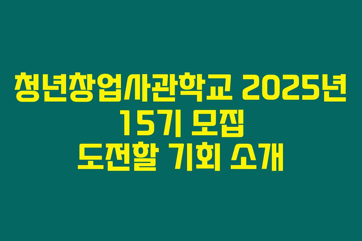 청년창업사관학교 2025년 15기 모집 도전할 기회 소개 청년창업사관학교 2025년 15기 모집 도전할 기회 소개