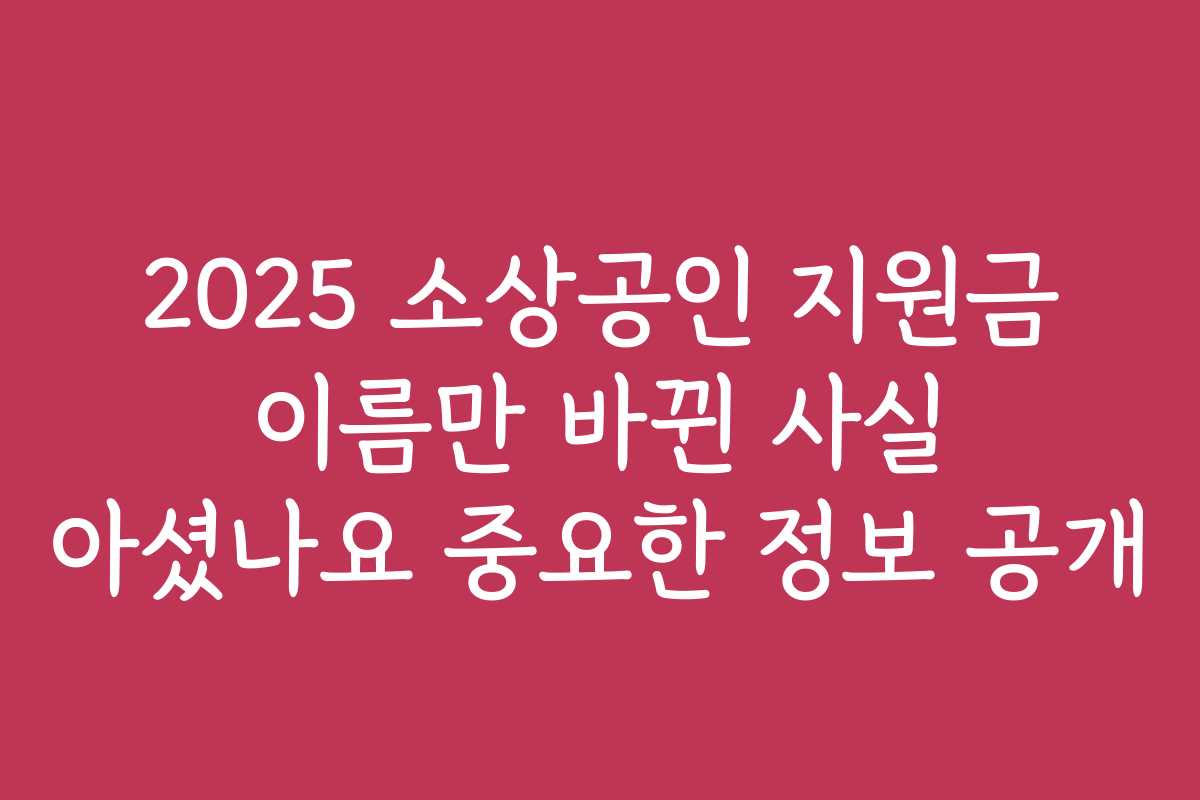 2025 소상공인 지원금 이름만 바뀐 사실 아셨나요 중요한 정보 공개