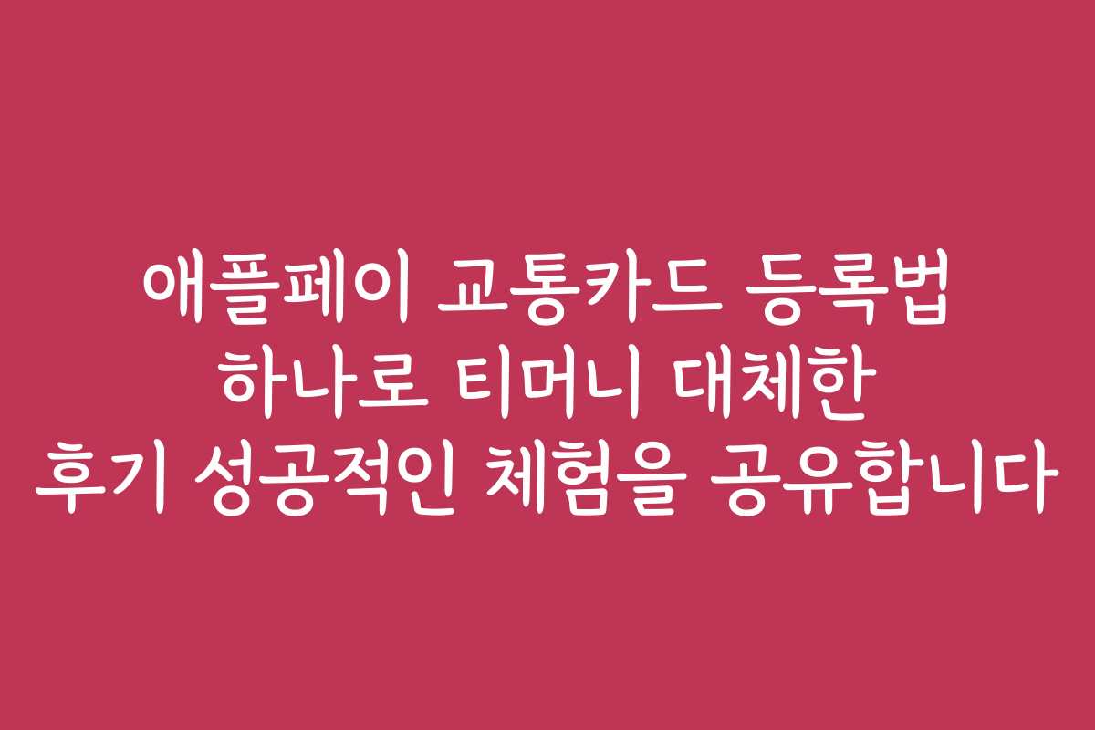 애플페이 교통카드 등록법 하나로 티머니 대체한 후기 성공적인 체험을 공유합니다