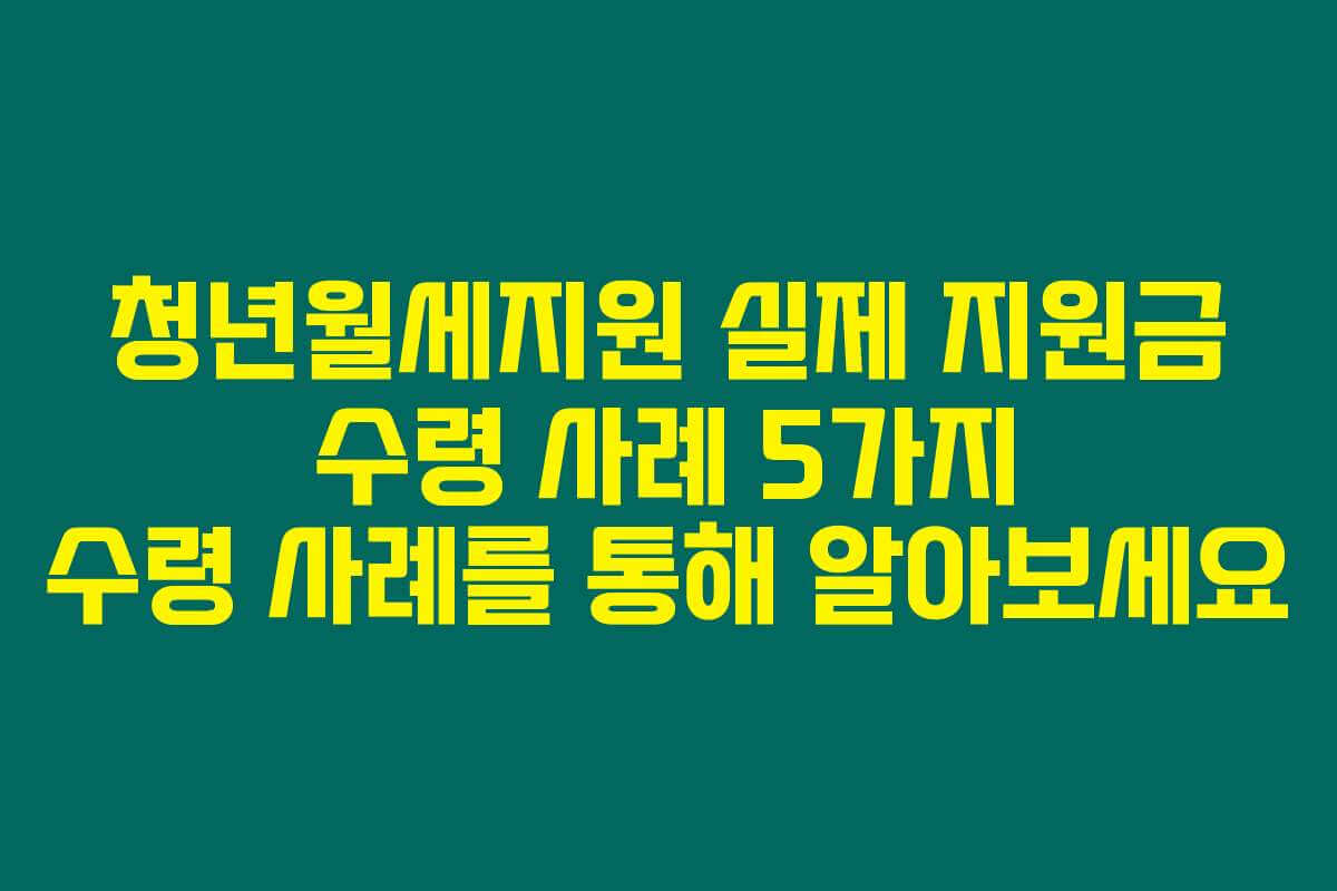 청년월세지원 실제 지원금 수령 사례 5가지 수령 사례를 통해 알아보세요