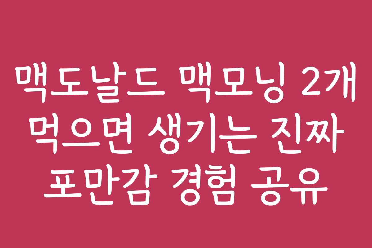 맥도날드 맥모닝 2개 먹으면 생기는 진짜 포만감 경험 공유