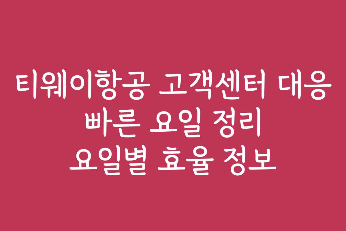 티웨이항공 고객센터 대응 빠른 요일 정리 요일별 효율 정보