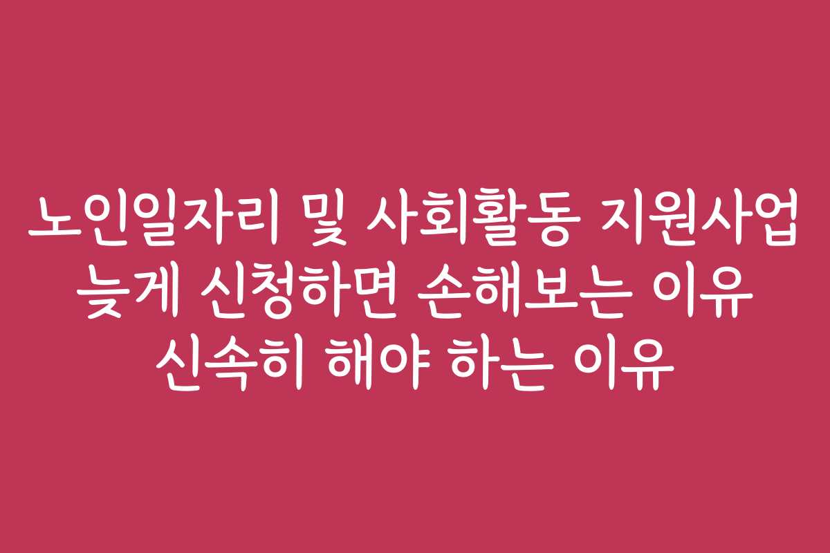 노인일자리 및 사회활동 지원사업 늦게 신청하면 손해보는 이유 신속히 해야 하는 이유