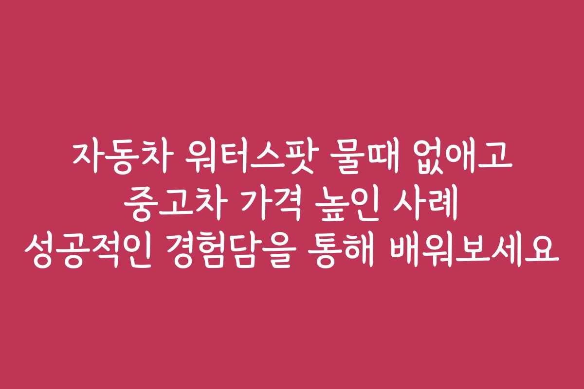 자동차 워터스팟 물때 없애고 중고차 가격 높인 사례 성공적인 경험담을 통해 배워보세요