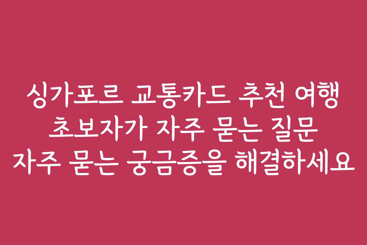 싱가포르 교통카드 추천 여행 초보자가 자주 묻는 질문 자주 묻는 궁금증을 해결하세요