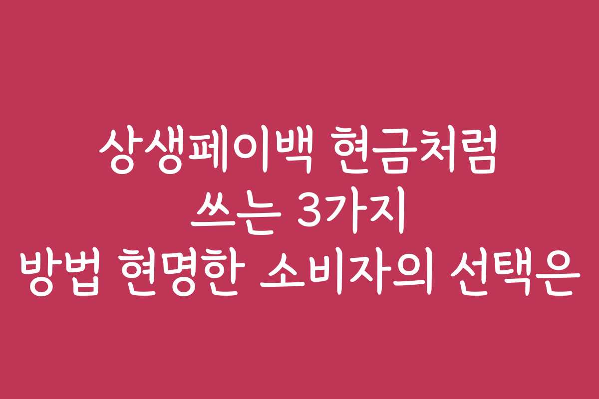 상생페이백 현금처럼 쓰는 3가지 방법 현명한 소비자의 선택은