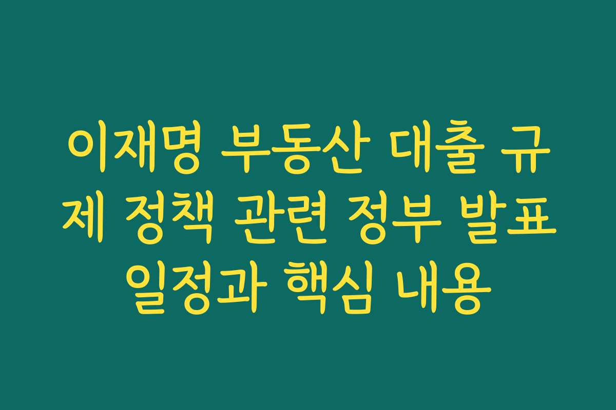 이재명 부동산 대출 규제 정책 관련 정부 발표일정과 핵심 내용