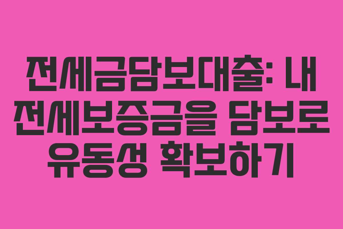 전세금담보대출: 내 전세보증금을 담보로 유동성 확보하기