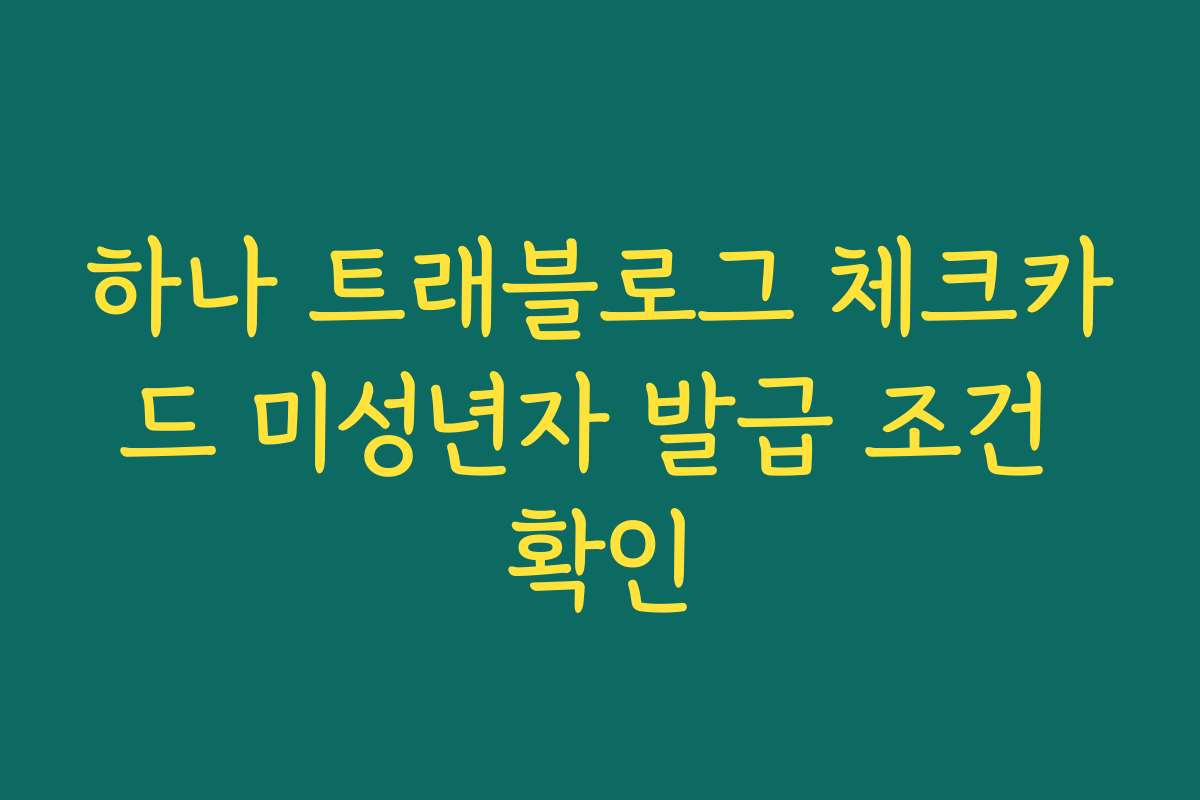 하나 트래블로그 체크카드 미성년자 발급 조건 확인