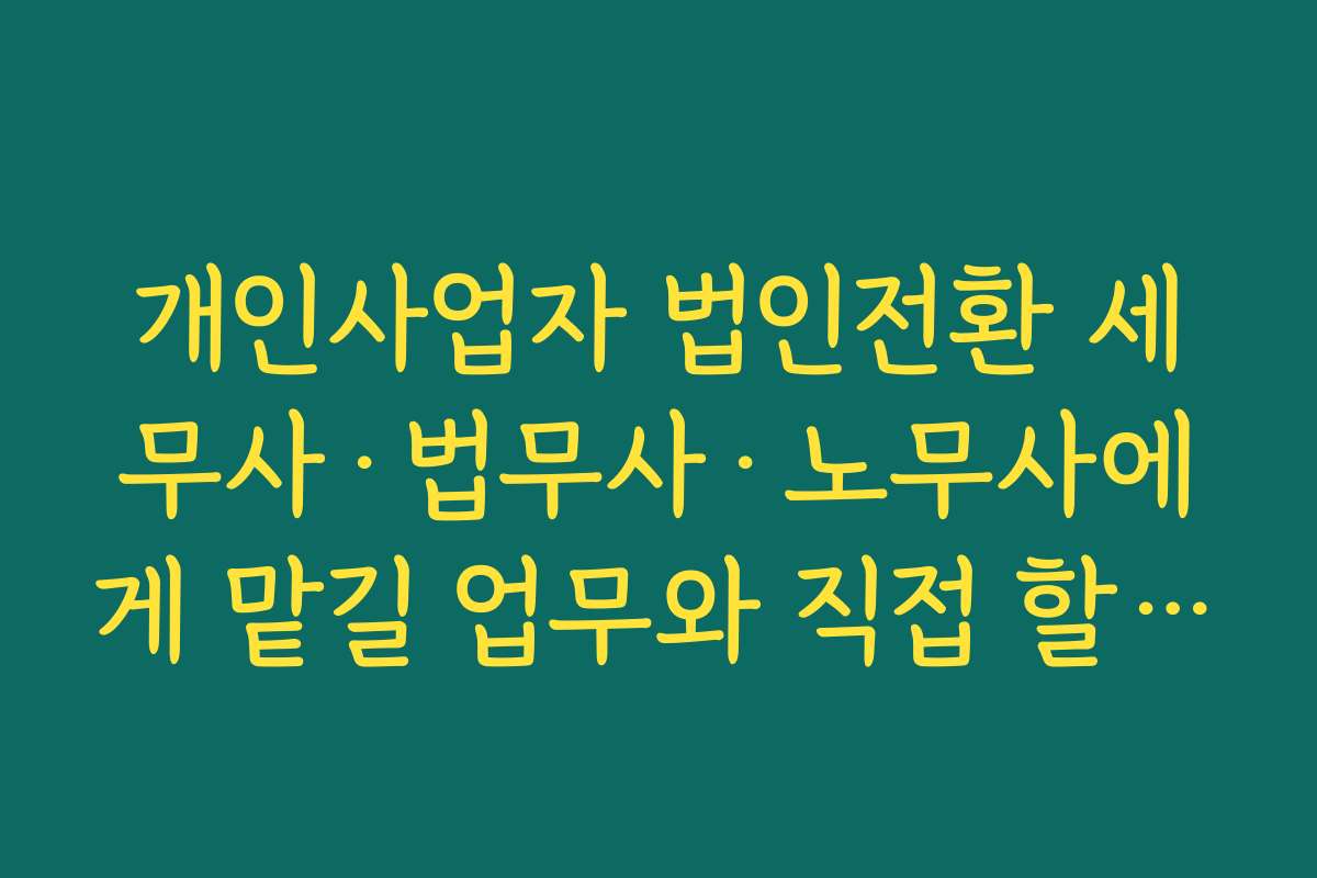 개인사업자 법인전환 세무사·법무사·노무사에게 맡길 업무와 직접 할 수 있는 업무 구분