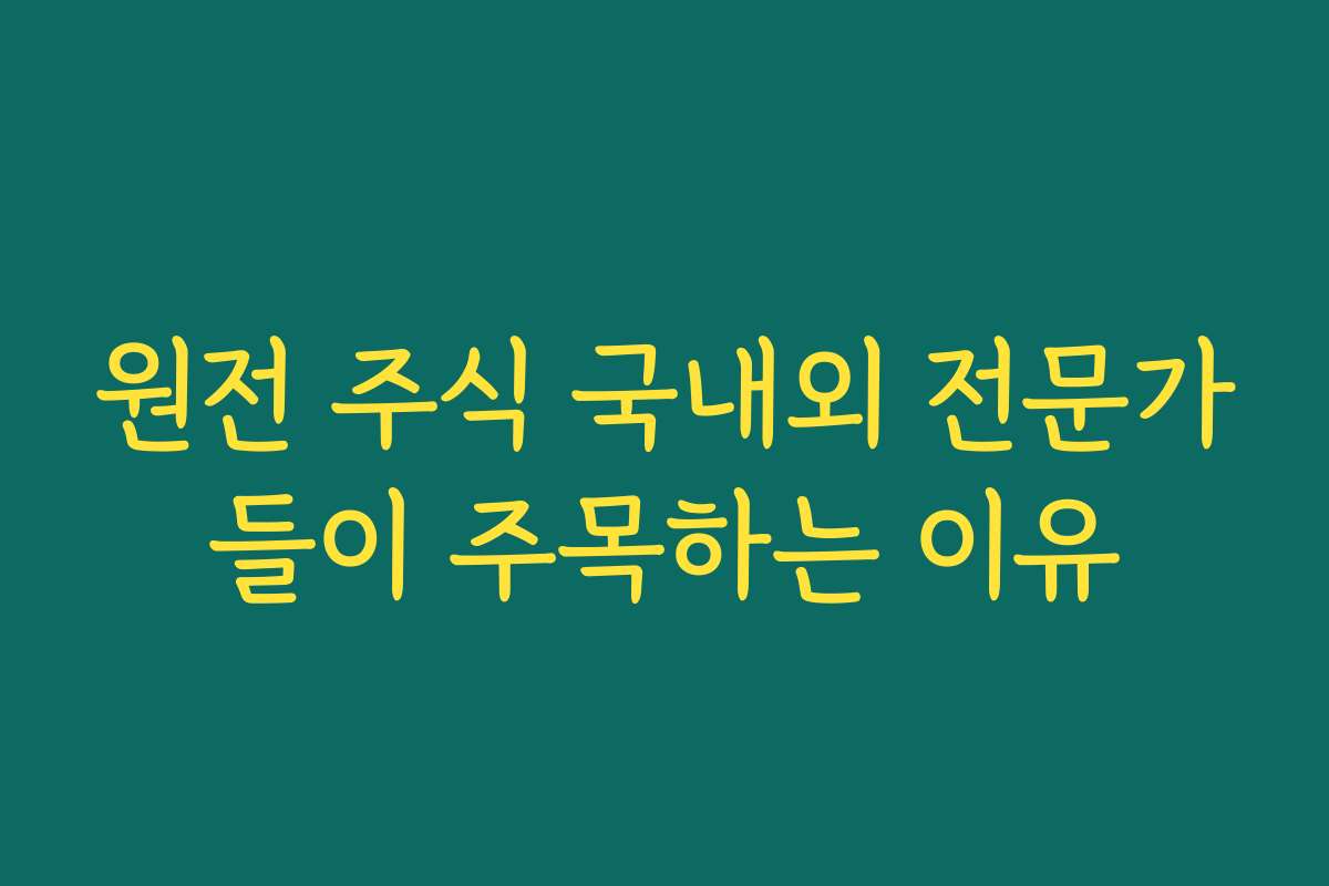 원전 주식 국내외 전문가들이 주목하는 이유 원전 주식 국내외 전문가들이 주목하는 이유