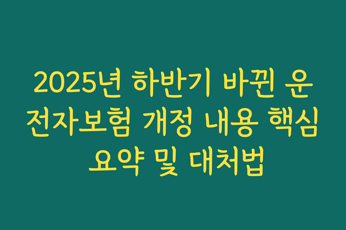 2025년 하반기 바뀐 운전자보험 개정 내용 핵심 요약 및 대처법