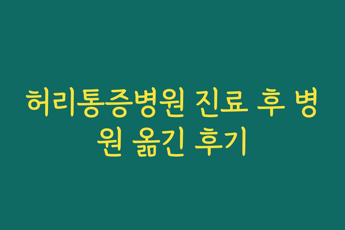 허리통증병원 진료 후 병원 옮긴 후기