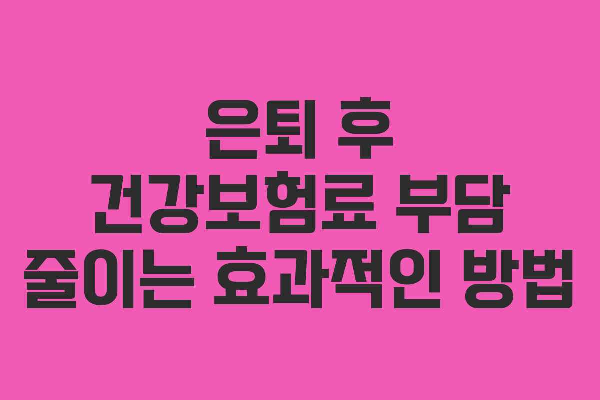 은퇴 후 건강보험료 부담 줄이는 효과적인 방법