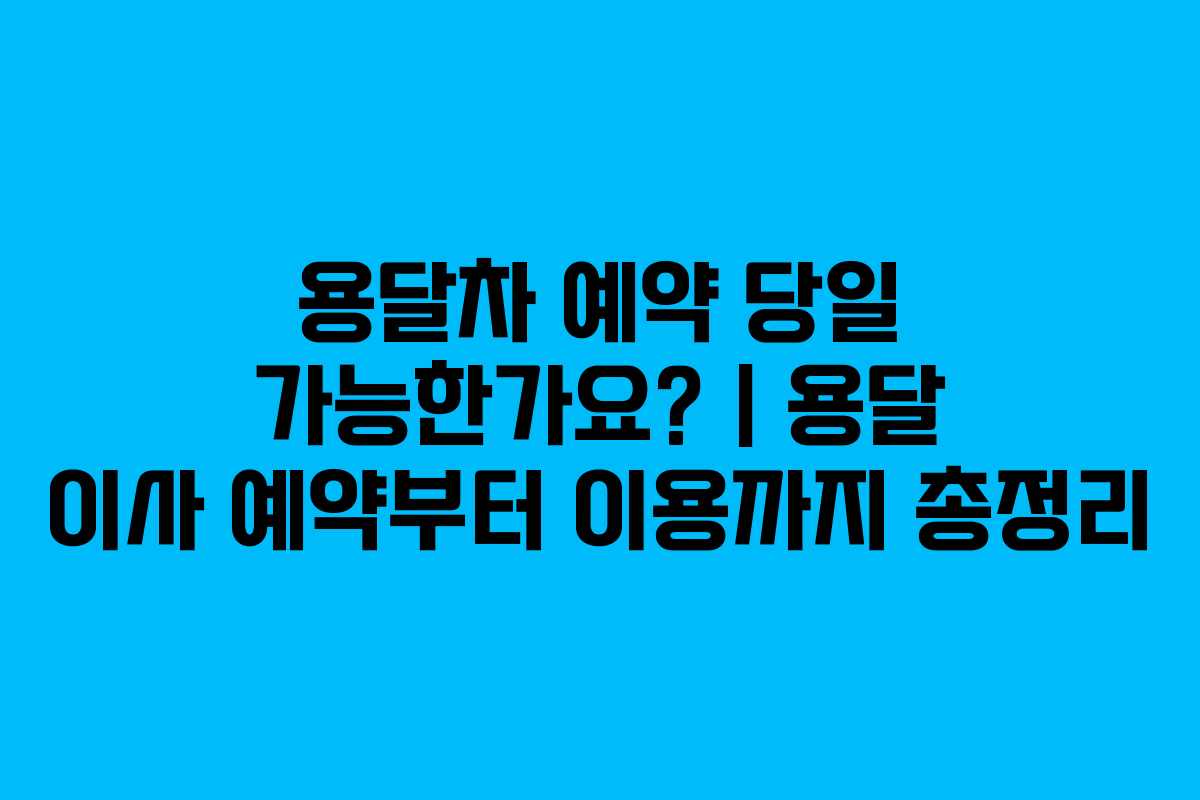 용달차 예약 당일 가능한가요? | 용달 이사 예약부터 이용까지 총정리