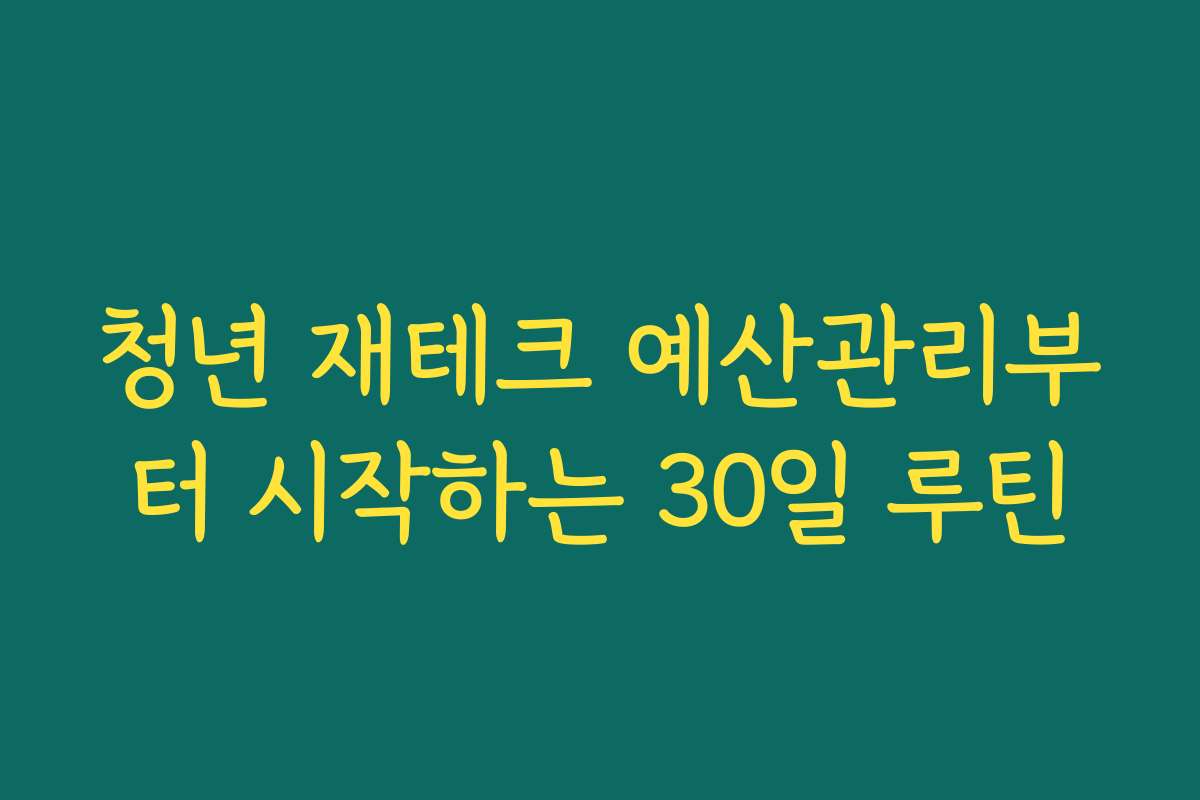 청년 재테크 예산관리부터 시작하는 30일 루틴