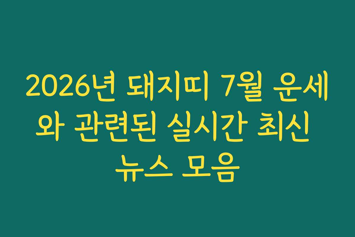2026년 돼지띠 7월 운세와 관련된 실시간 최신 뉴스 모음
