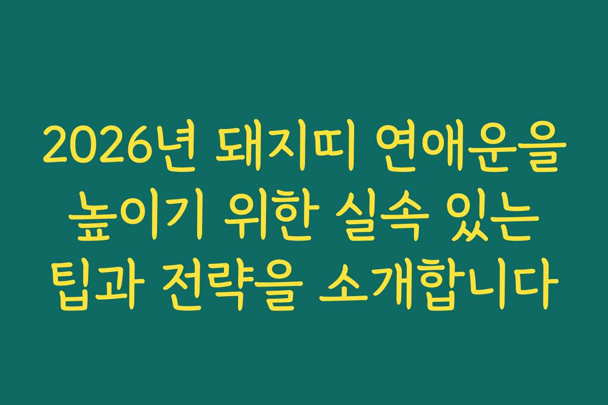 2026년 돼지띠 연애운을 높이기 위한 실속 있는 팁과 전략을 소개합니다