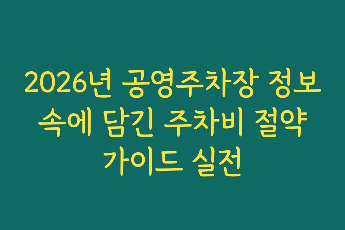2026년 공영주차장 정보 속에 담긴 주차비 절약 가이드 실전