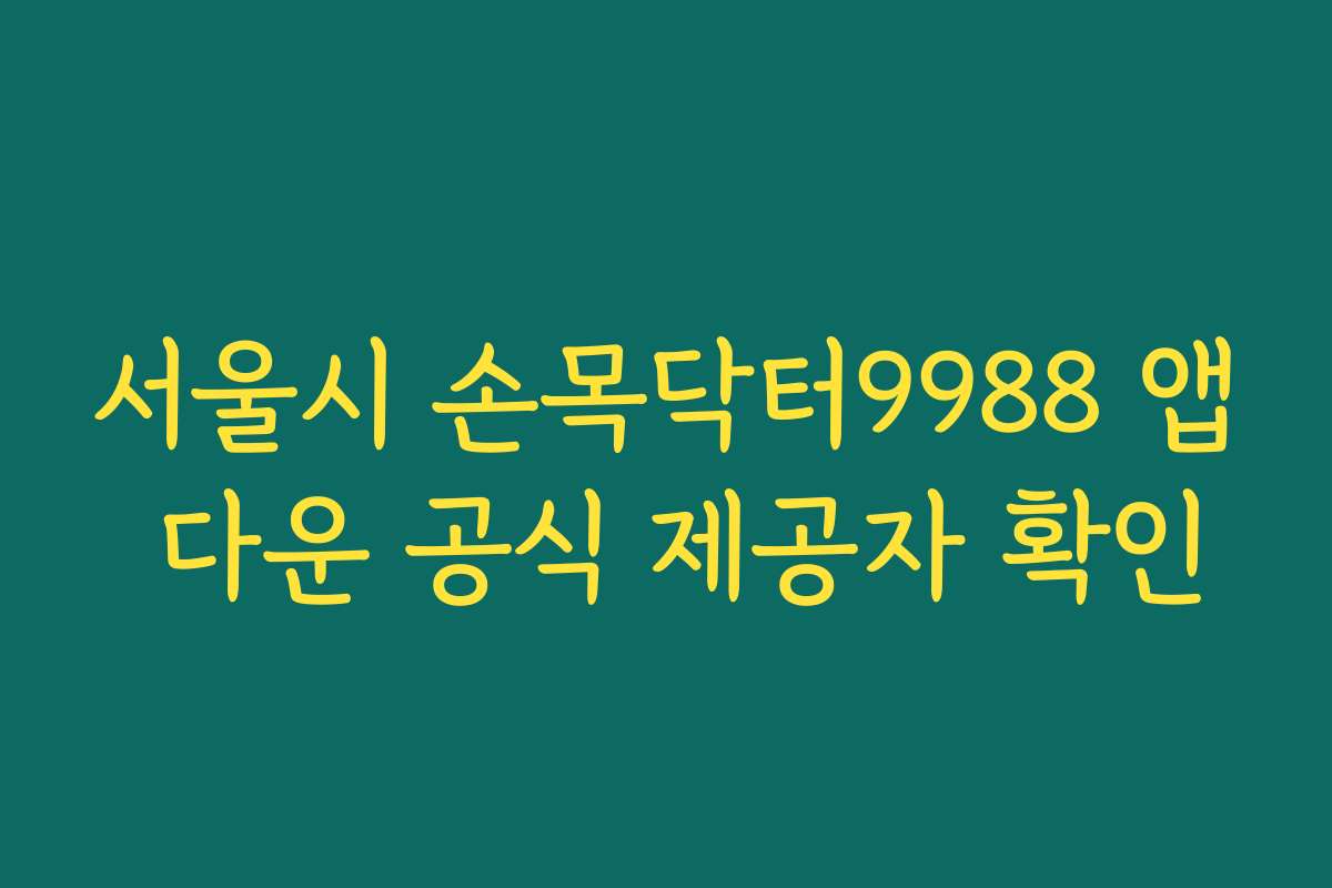 서울시 손목닥터9988 앱 다운 공식 제공자 확인