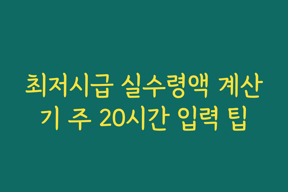 최저시급 실수령액 계산기 주 20시간 입력 팁