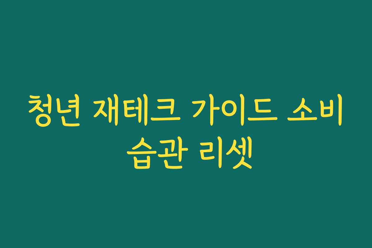 청년 재테크 가이드 소비 습관 리셋
