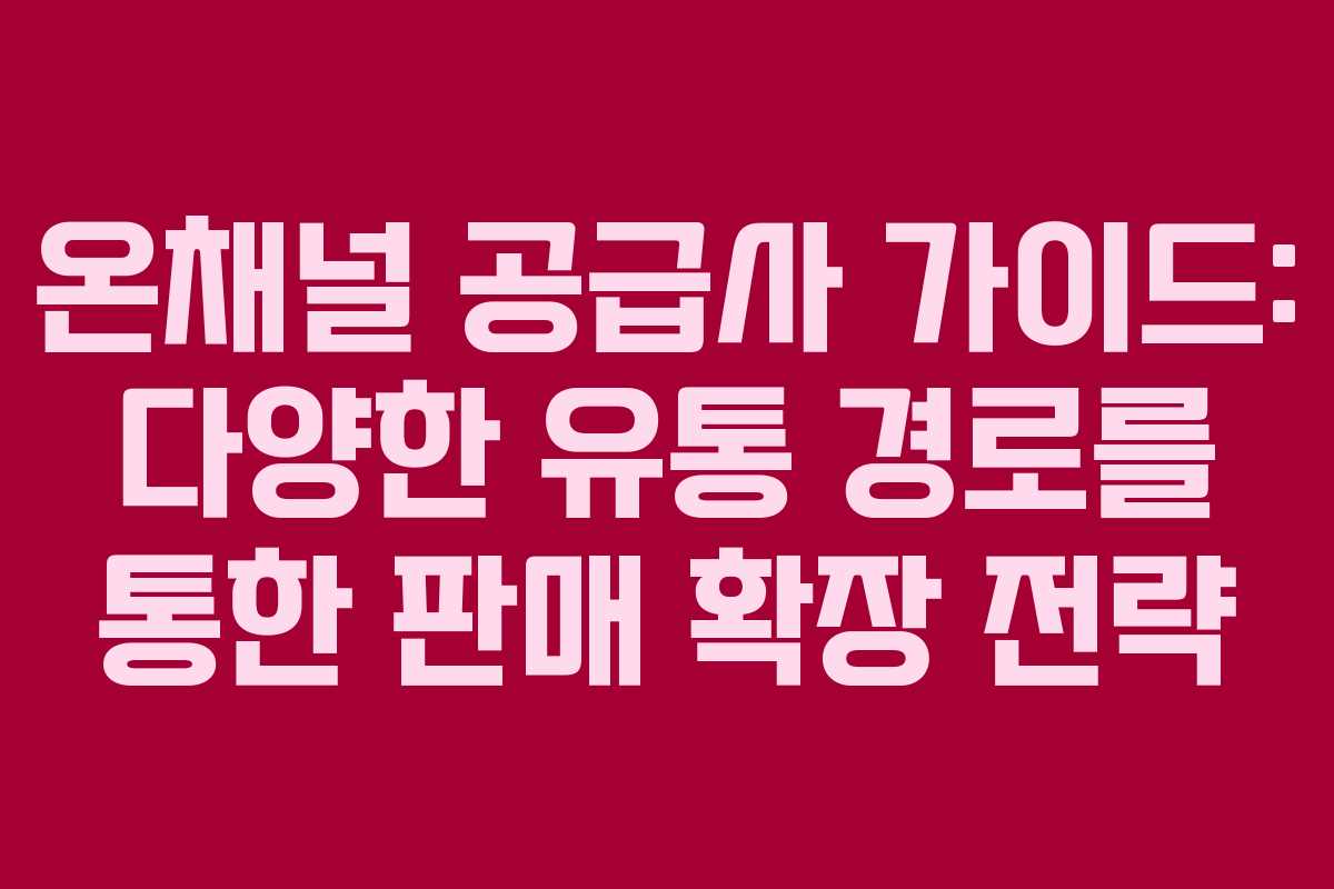 온채널 공급사 가이드: 다양한 유통 경로를 통한 판매 확장 전략