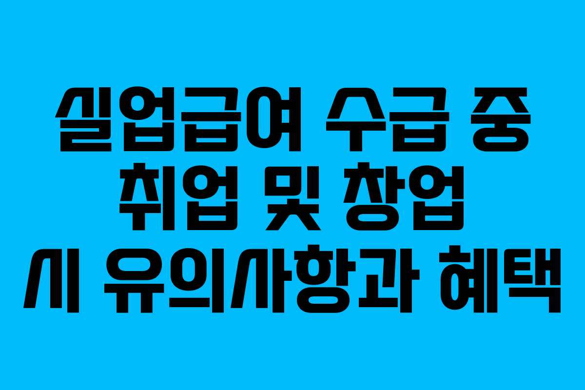 실업급여 수급 중 취업 및 창업 시 유의사항과 혜택