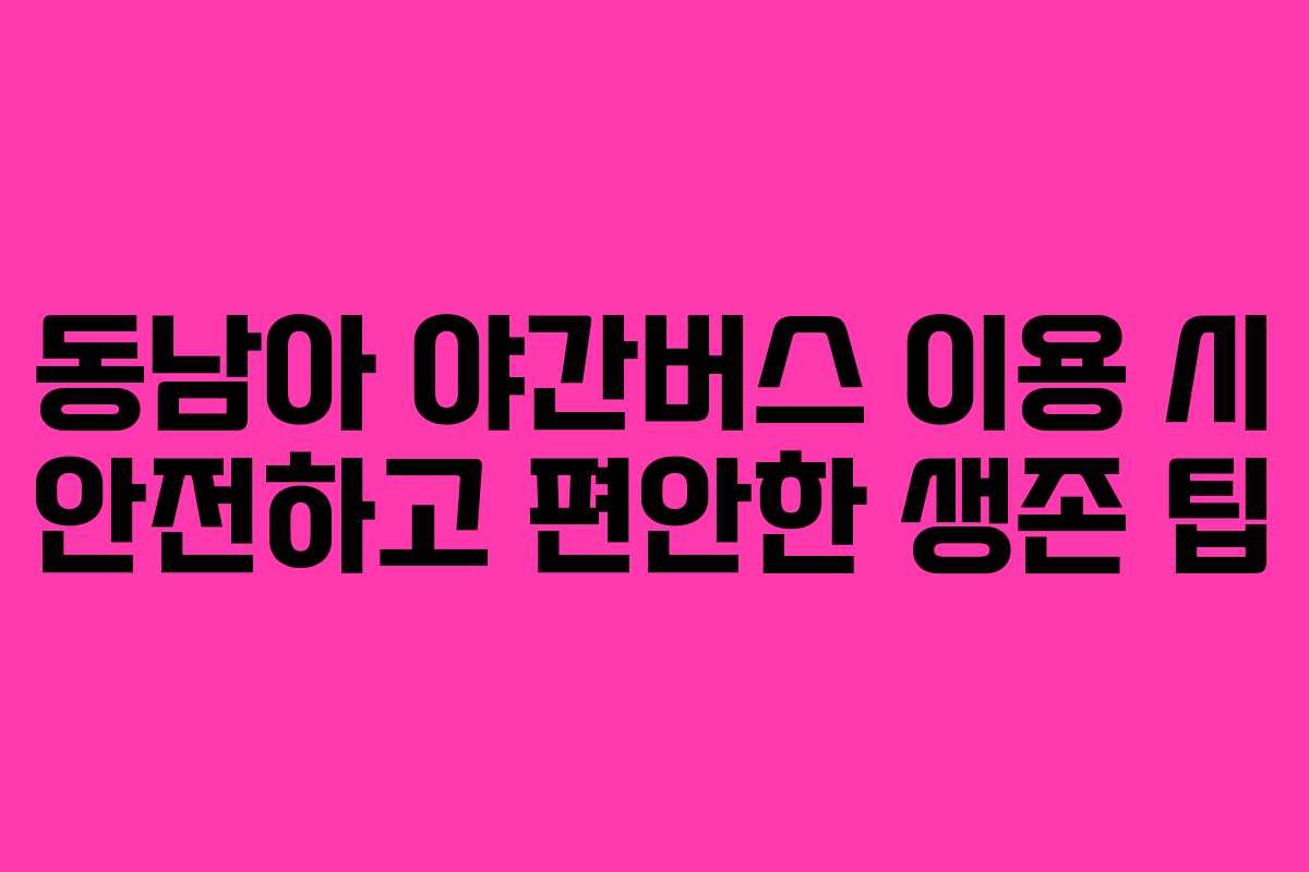 동남아 야간버스 이용 시 안전하고 편안한 생존 팁