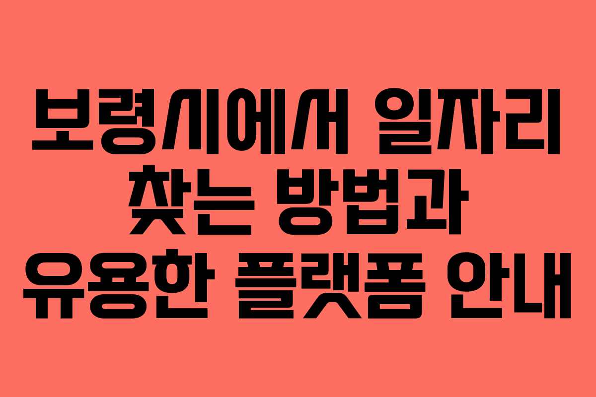 보령시에서 일자리 찾는 방법과 유용한 플랫폼 안내