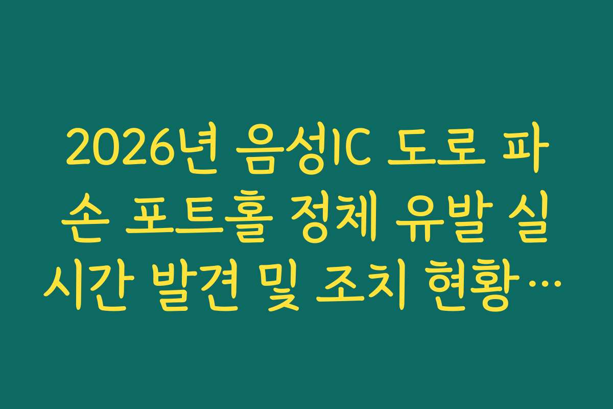 2026년 음성IC 도로 파손 포트홀 정체 유발 실시간 발견 및 조치 현황 확인 확인 가이드