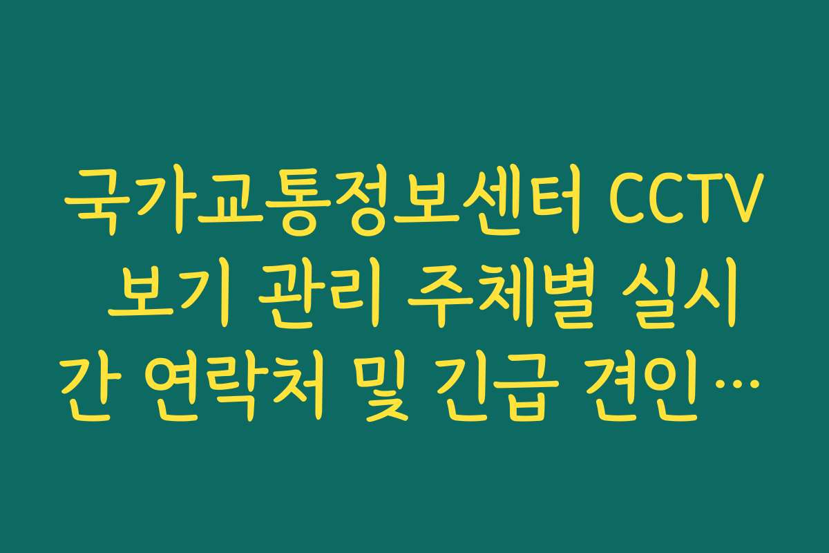 국가교통정보센터 CCTV 보기 관리 주체별 실시간 연락처 및 긴급 견인 정보