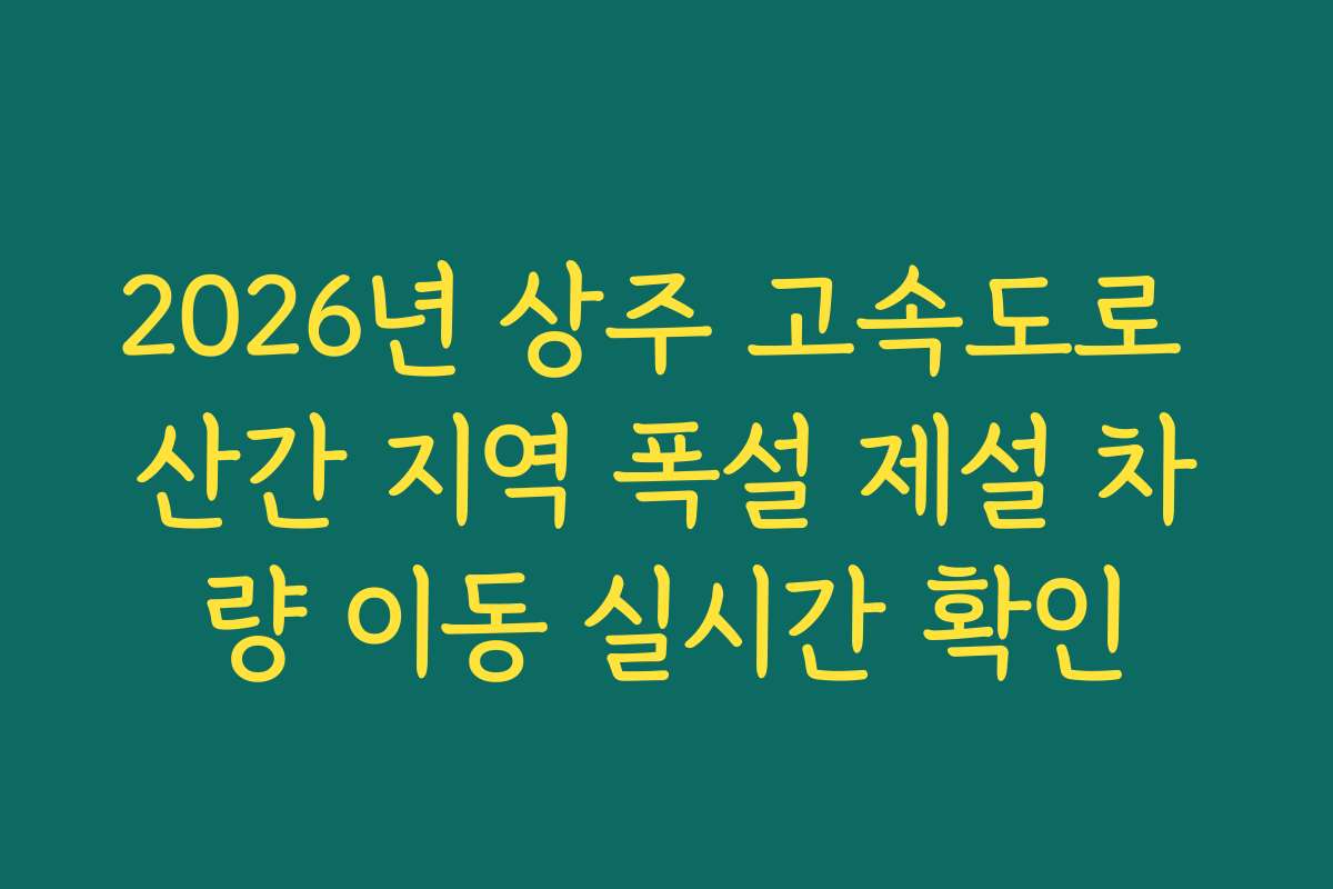 2026년 상주 고속도로 산간 지역 폭설 제설 차량 이동 실시간 확인