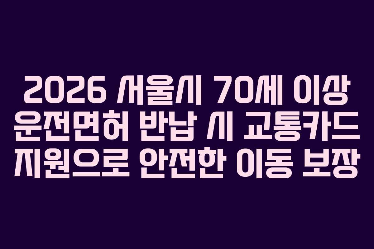 2026 서울시 70세 이상 운전면허 반납 시 교통카드 지원으로 안전한 이동 보장