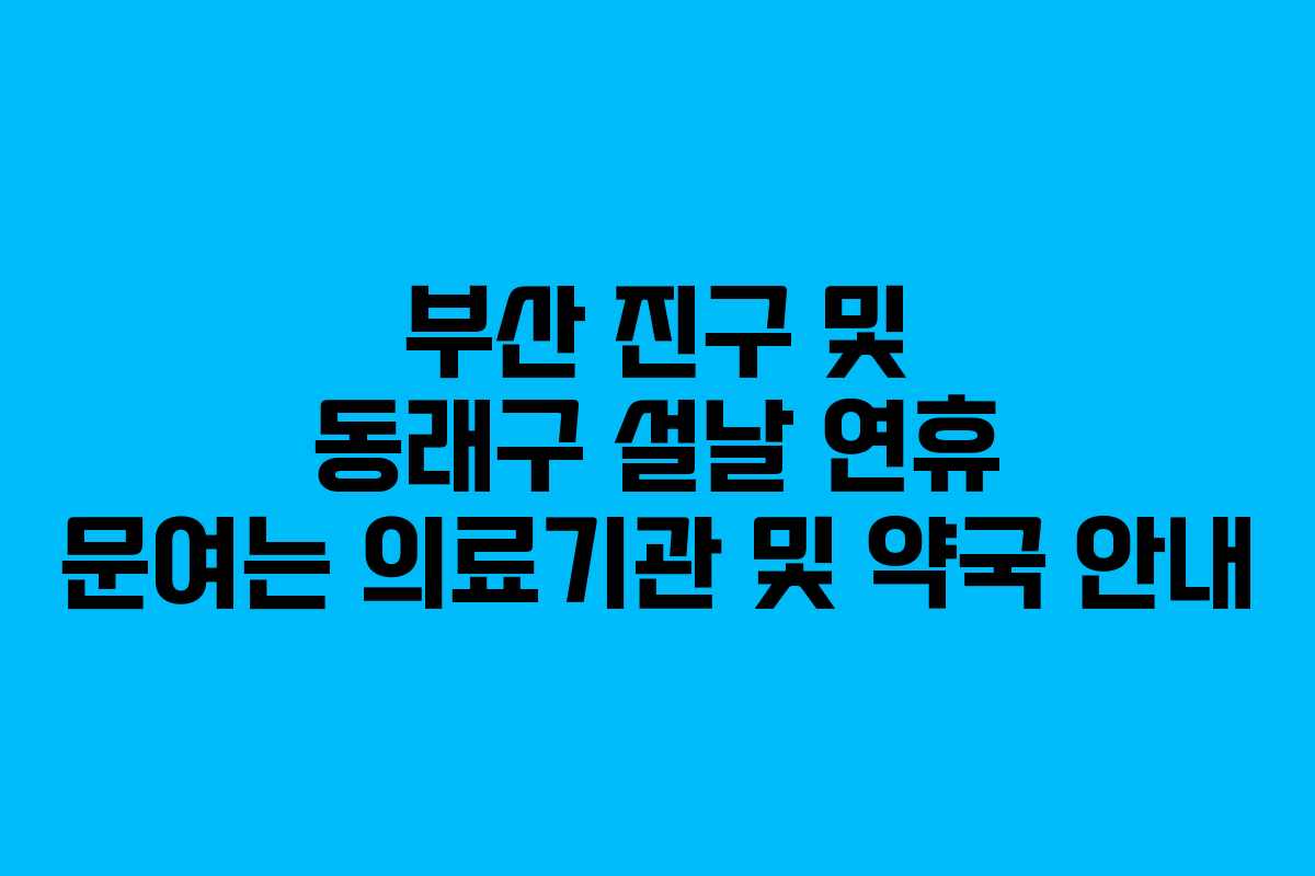 부산 진구 및 동래구 설날 연휴 문여는 의료기관 및 약국 안내