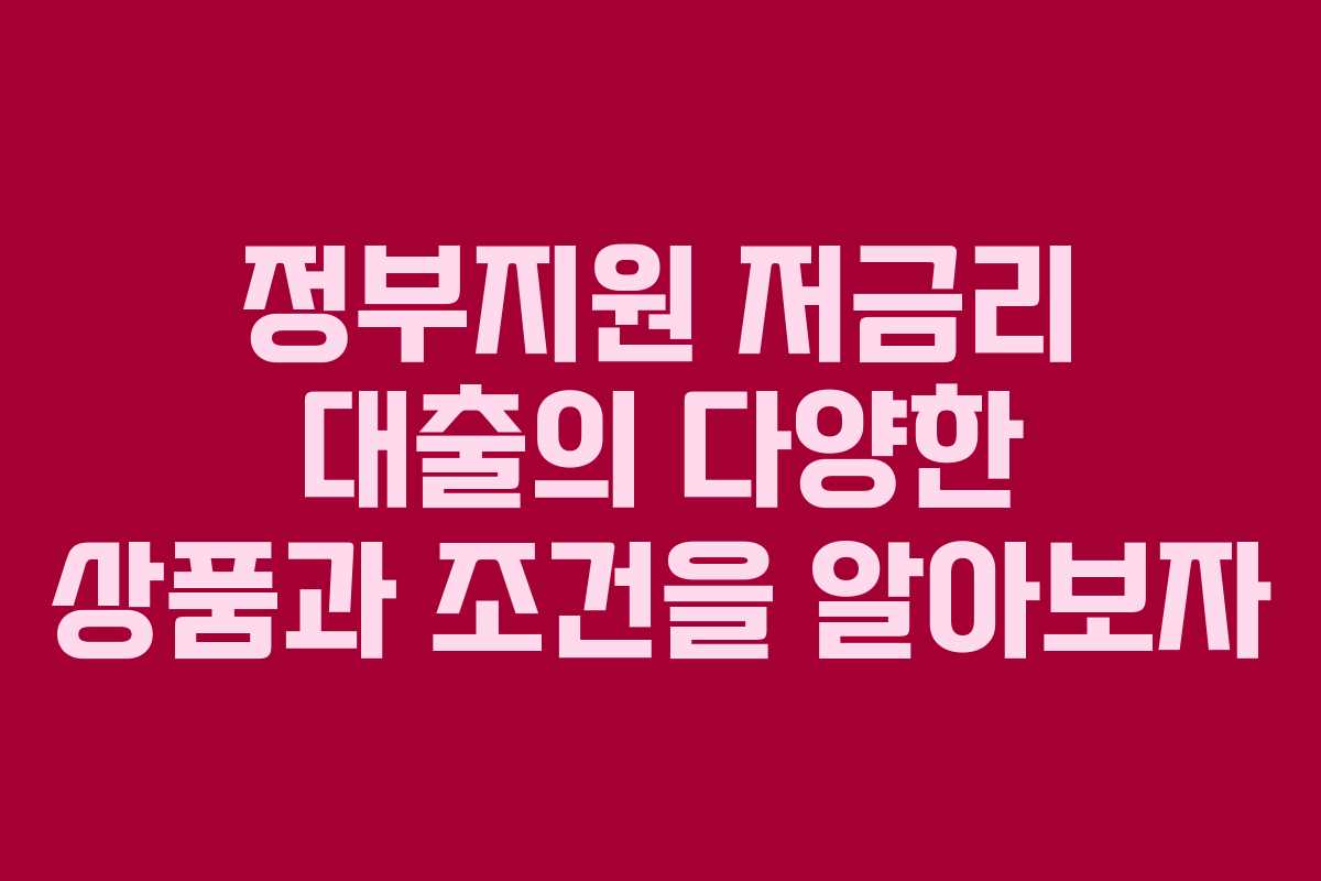 정부지원 저금리 대출의 다양한 상품과 조건을 알아보자