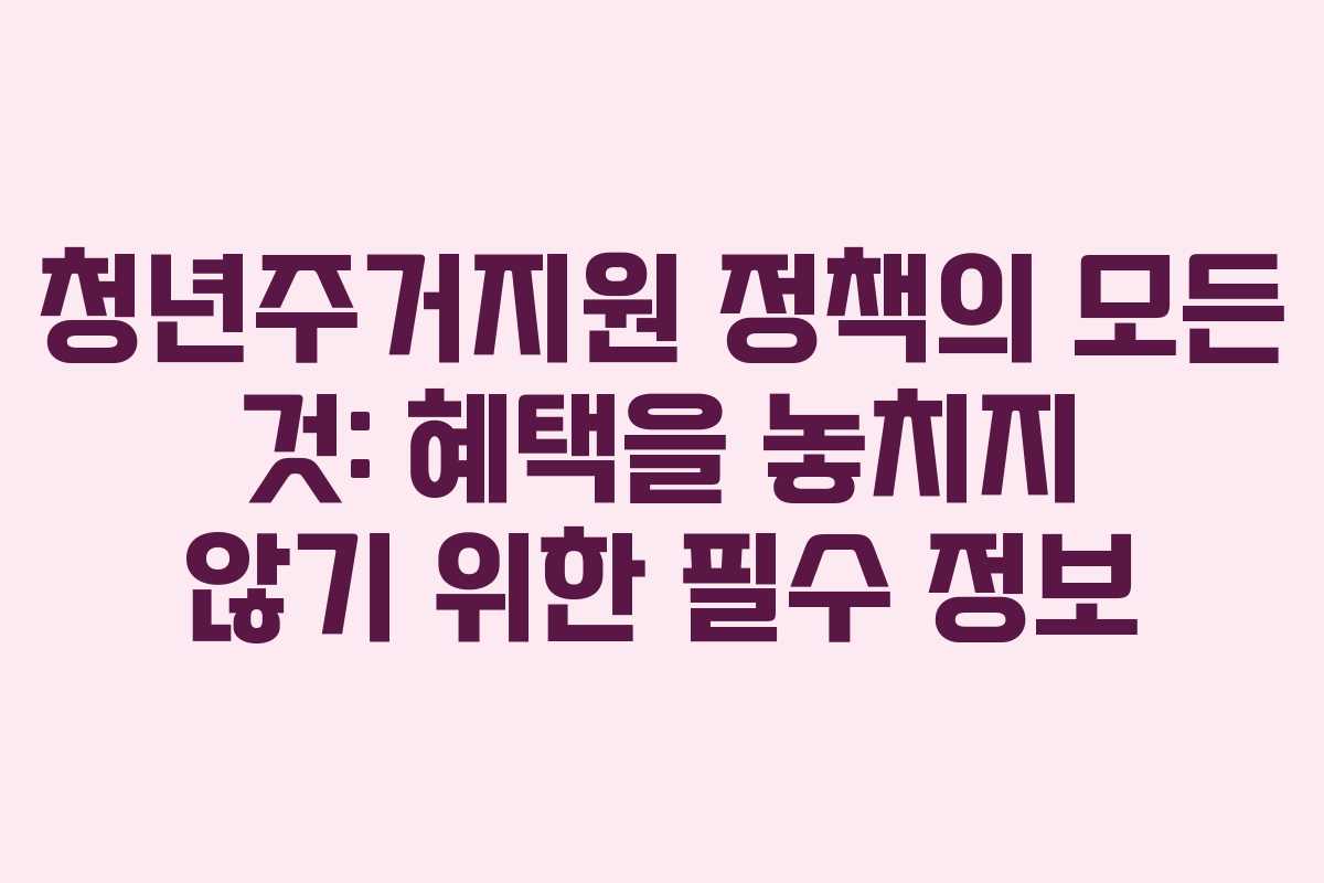 청년주거지원 정책의 모든 것: 혜택을 놓치지 않기 위한 필수 정보