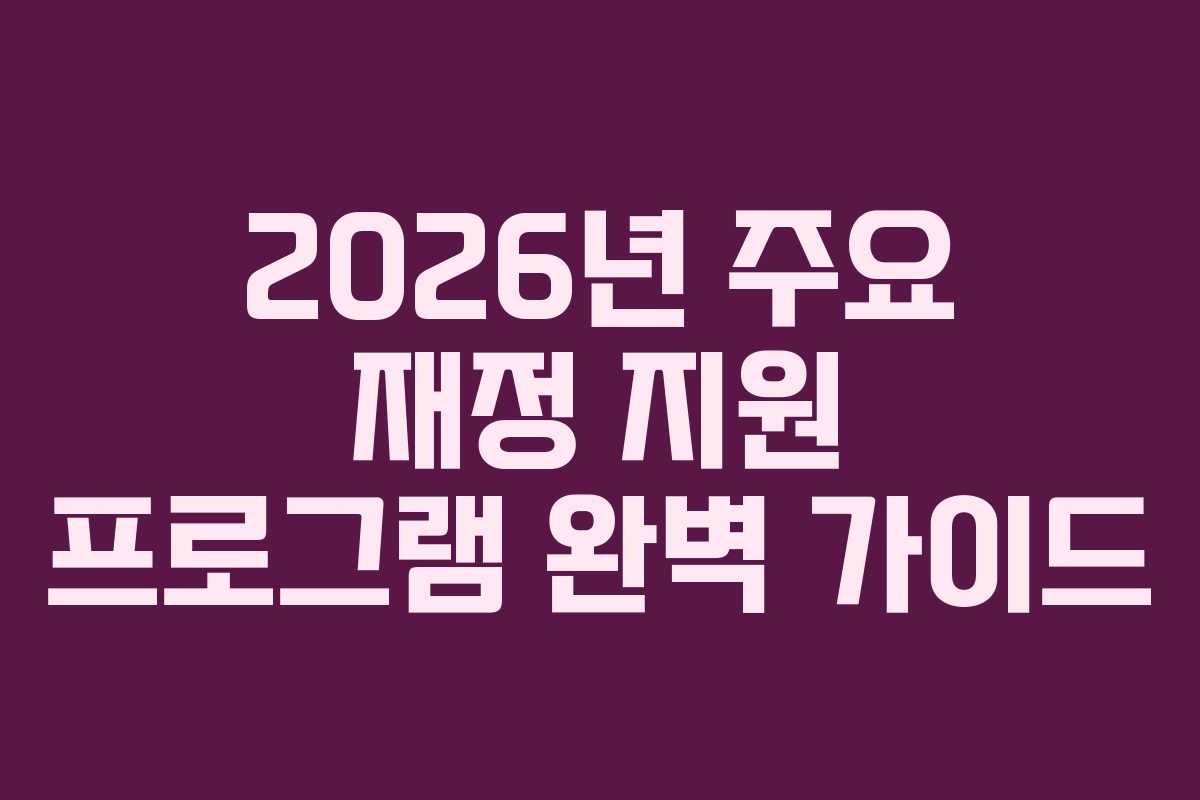 2026년 주요 재정 지원 프로그램 완벽 가이드