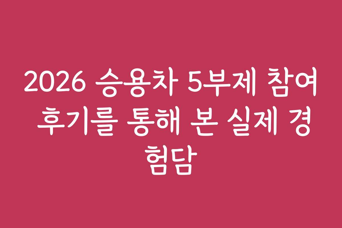 2026 승용차 5부제 참여 후기를 통해 본 실제 경험담