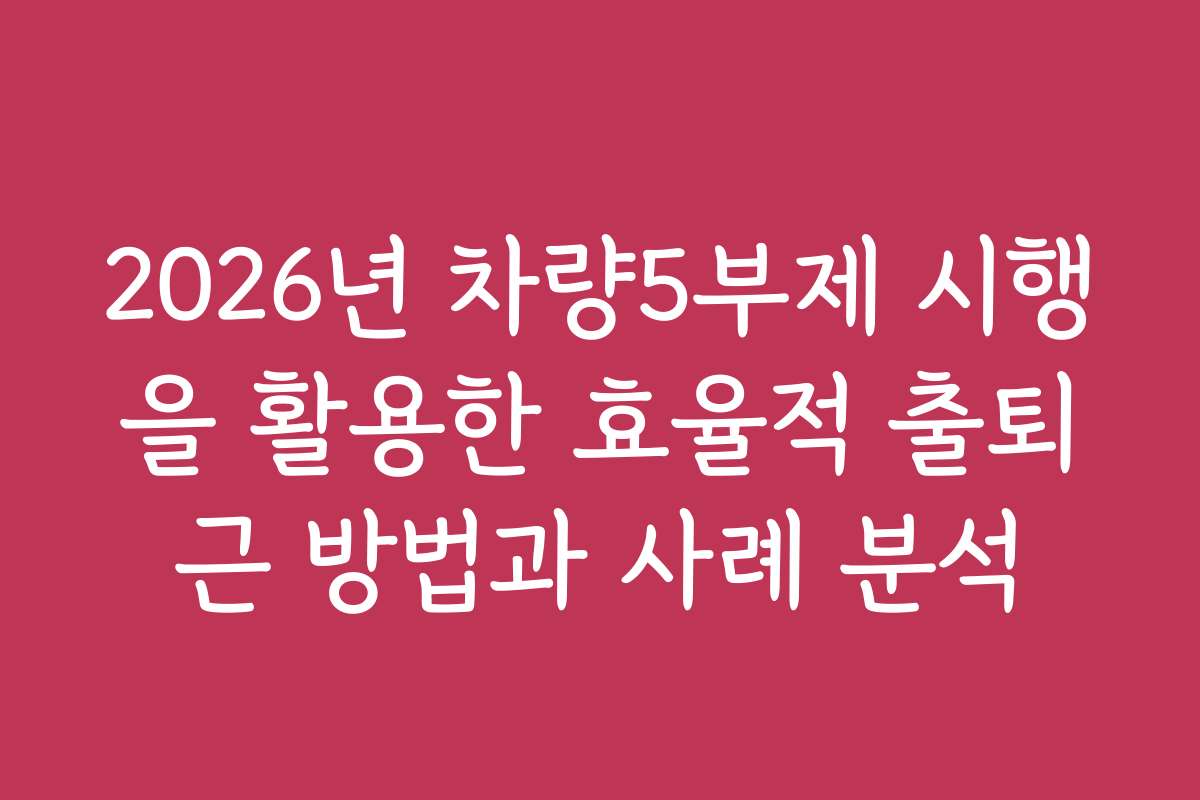 2026년 차량5부제 시행을 활용한 효율적 출퇴근 방법과 사례 분석