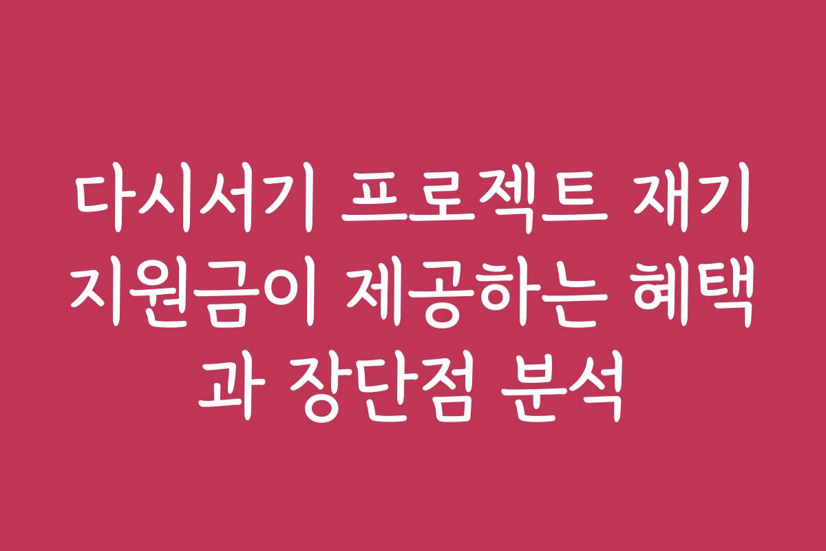 다시서기 프로젝트 재기지원금이 제공하는 혜택과 장단점 분석