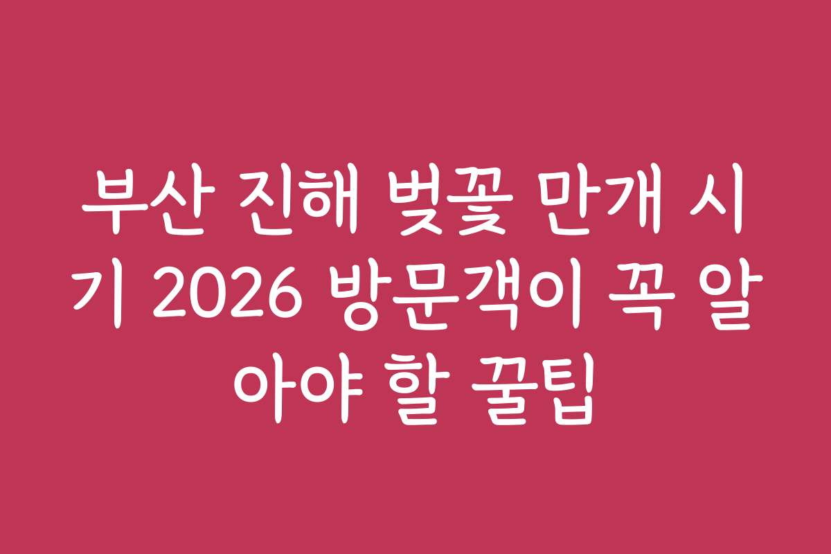 부산 진해 벚꽃 만개 시기 2026 방문객이 꼭 알아야 할 꿀팁