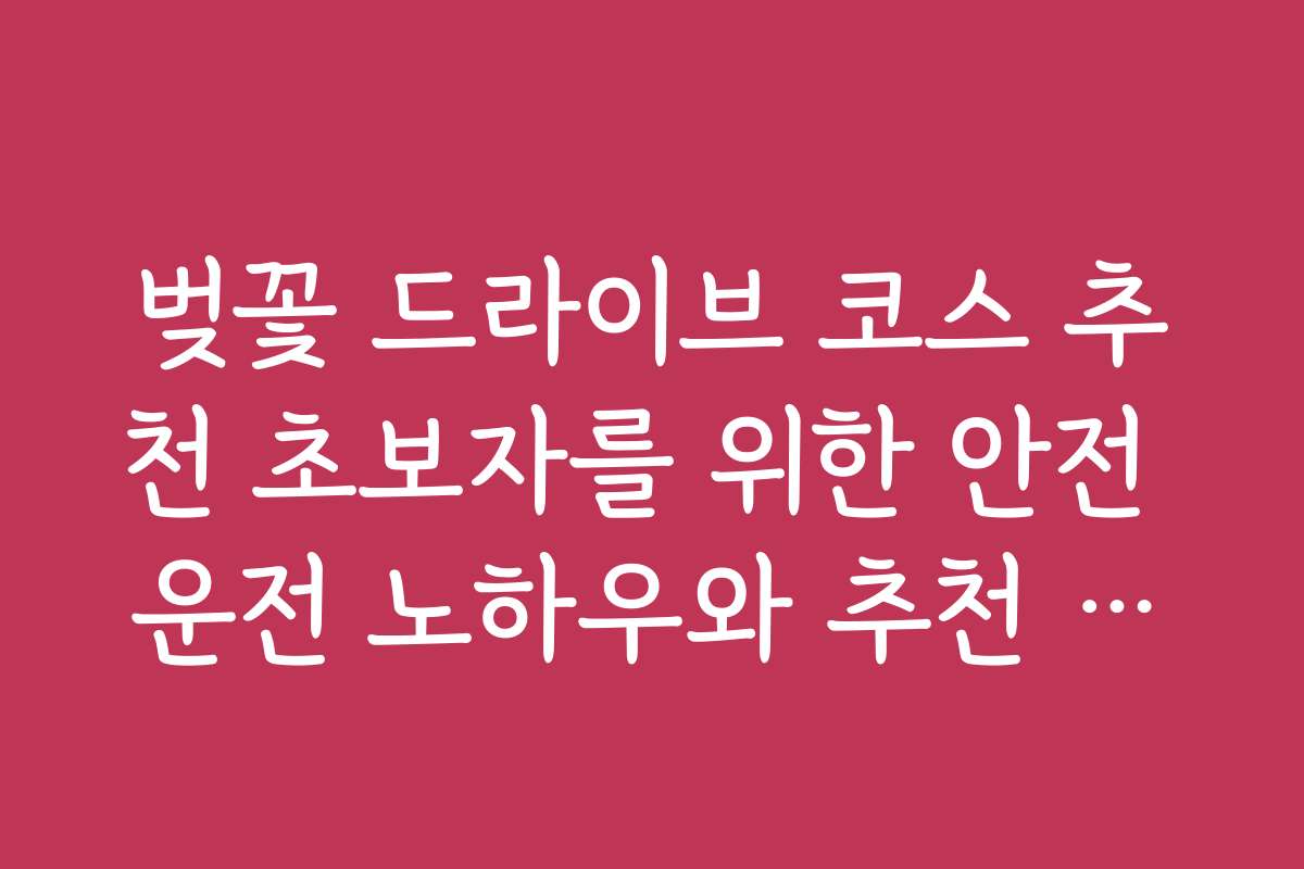 벚꽃 드라이브 코스 추천 초보자를 위한 안전 운전 노하우와 추천 코스