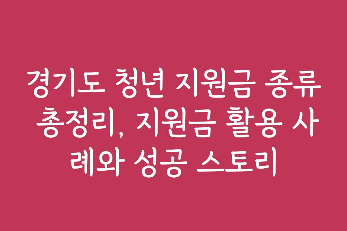 경기도 청년 지원금 종류 총정리, 지원금 활용 사례와 성공 스토리
