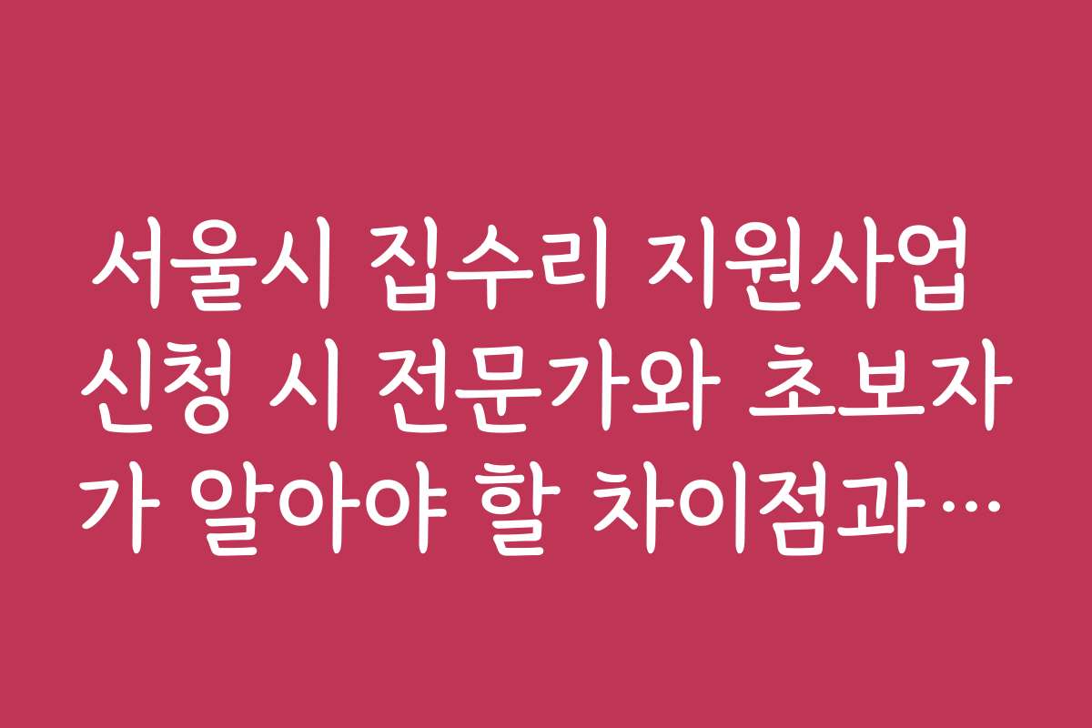 서울시 집수리 지원사업 신청 시 전문가와 초보자가 알아야 할 차이점과 가이드라인