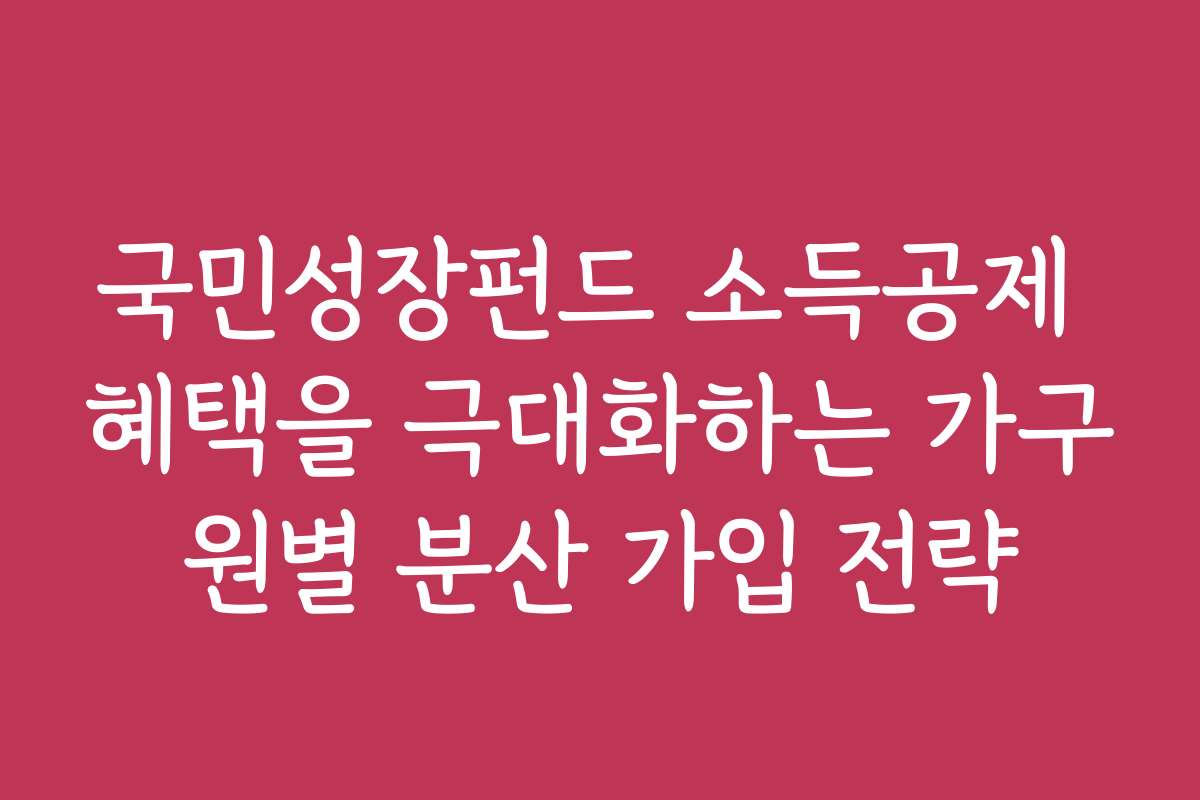 국민성장펀드 소득공제 혜택을 극대화하는 가구원별 분산 가입 전략