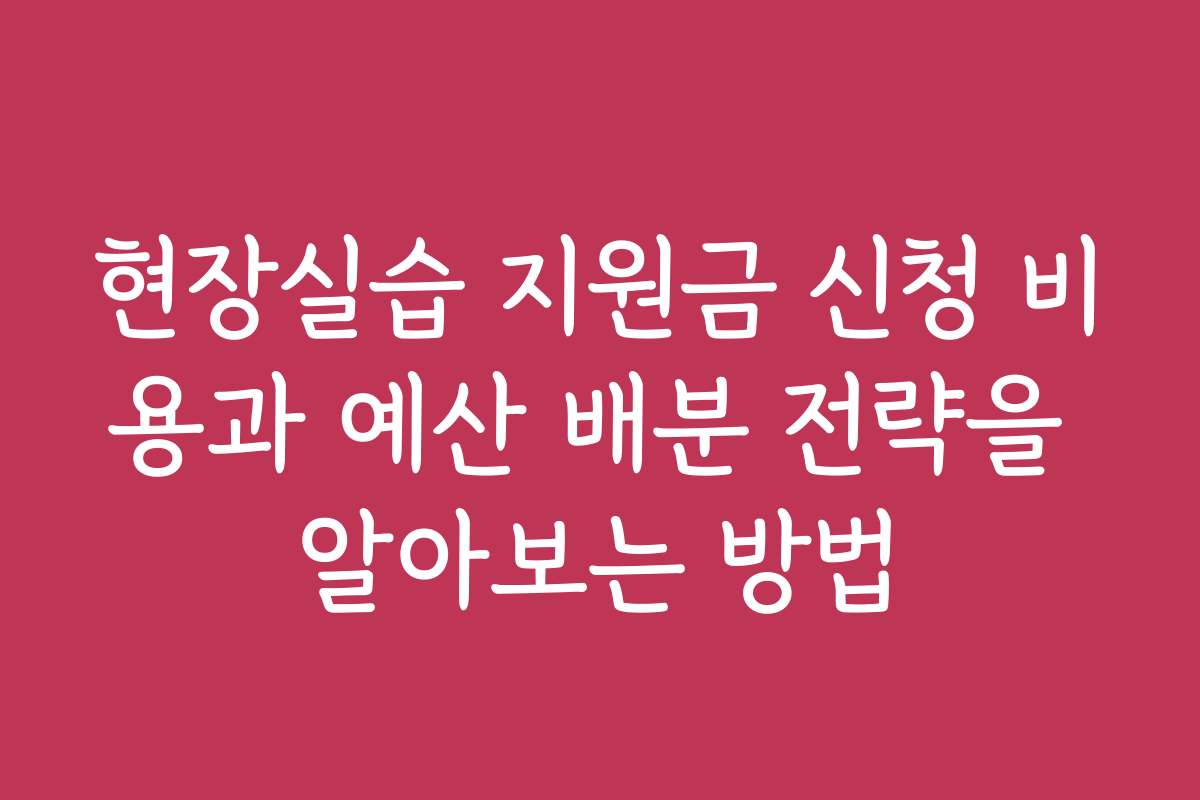 현장실습 지원금 신청 비용과 예산 배분 전략을 알아보는 방법