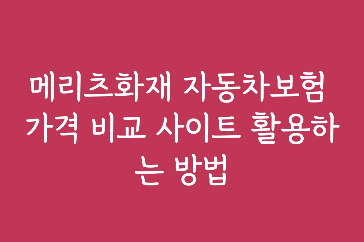 메리츠화재 자동차보험 가격 비교 사이트 활용하는 방법