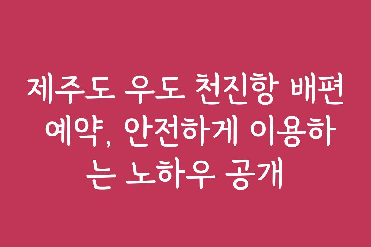 제주도 우도 천진항 배편 예약, 안전하게 이용하는 노하우 공개