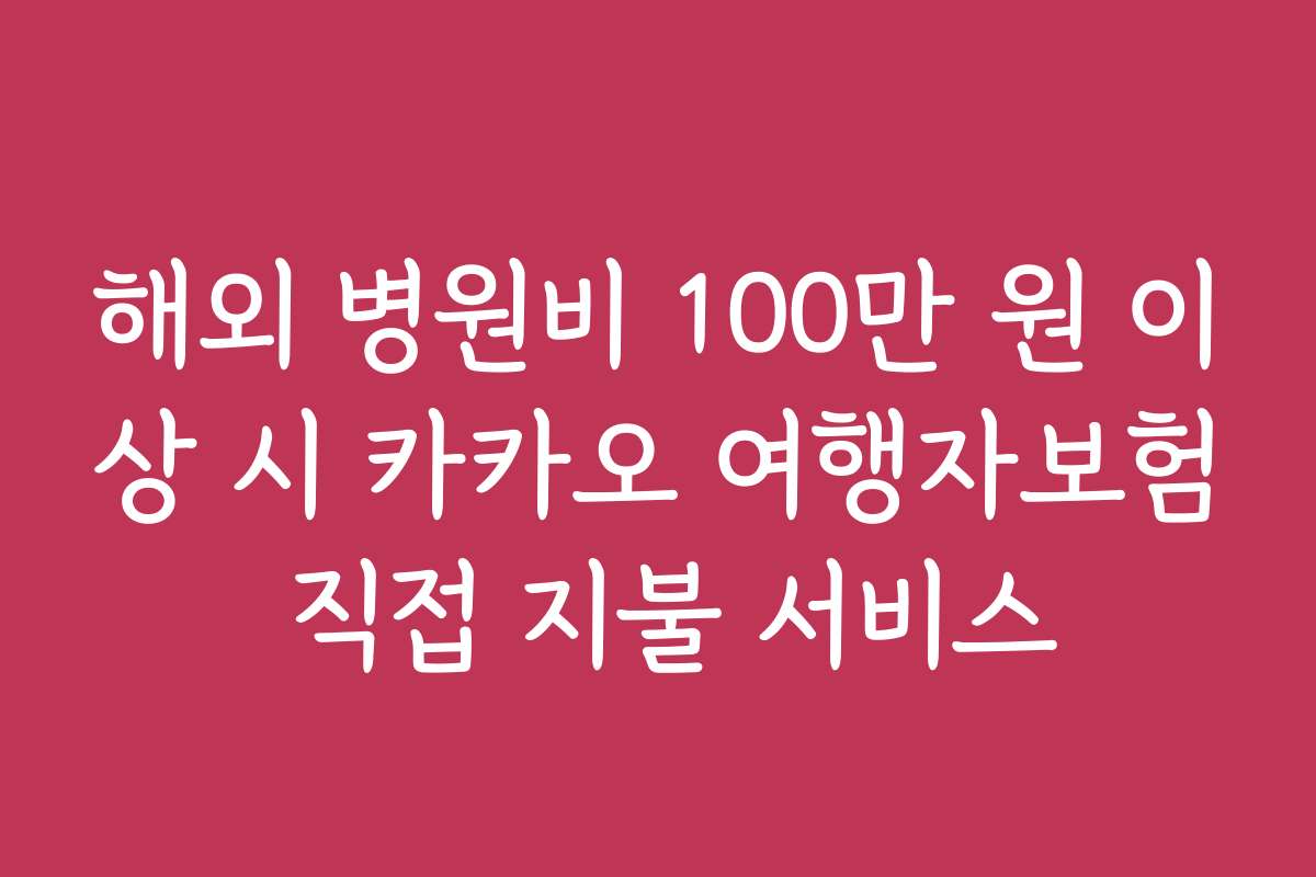 해외 병원비 100만 원 이상 시 카카오 여행자보험 직접 지불 서비스